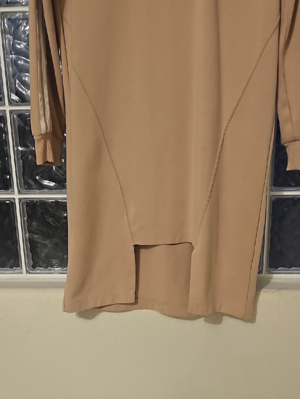 adidas Beige Long Sleeve Sweatshirt Dress with White Stripes - Picture 5 of 11